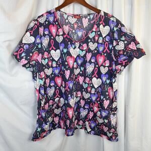 Dickies Navy Blue W/ Pink Hearts And Ribbons Front Pockets Breast Cancer 2X